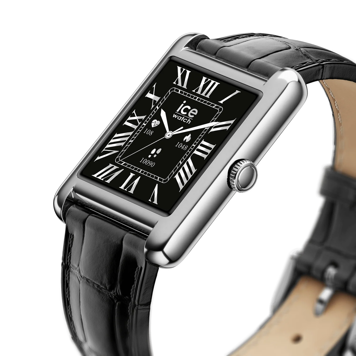 Montre Connectée ICE smart TKS 2.0 Rectangulaire – Silver Black, Bracelet Cuir Italien
