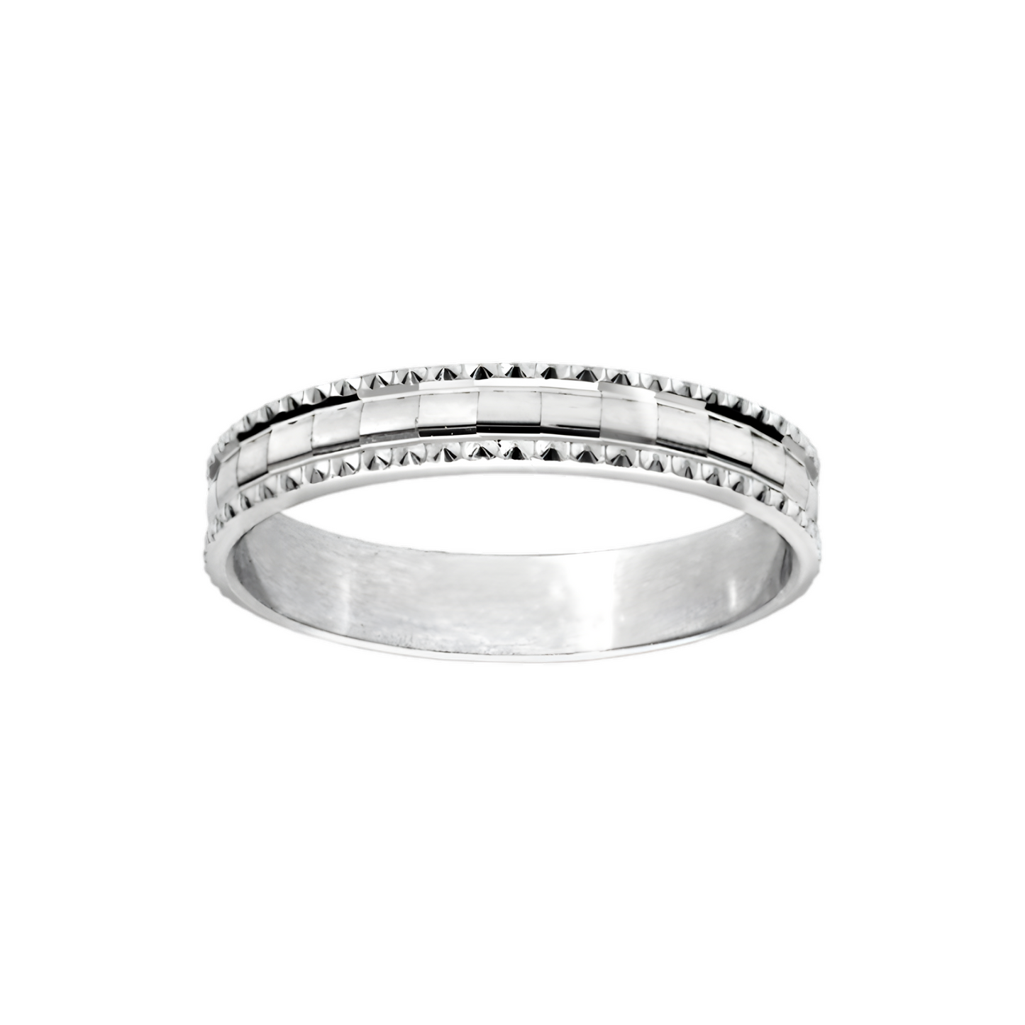 Alliance Argent Rhodié 925/1000e – Ruban Motif Diamantée 4mm
