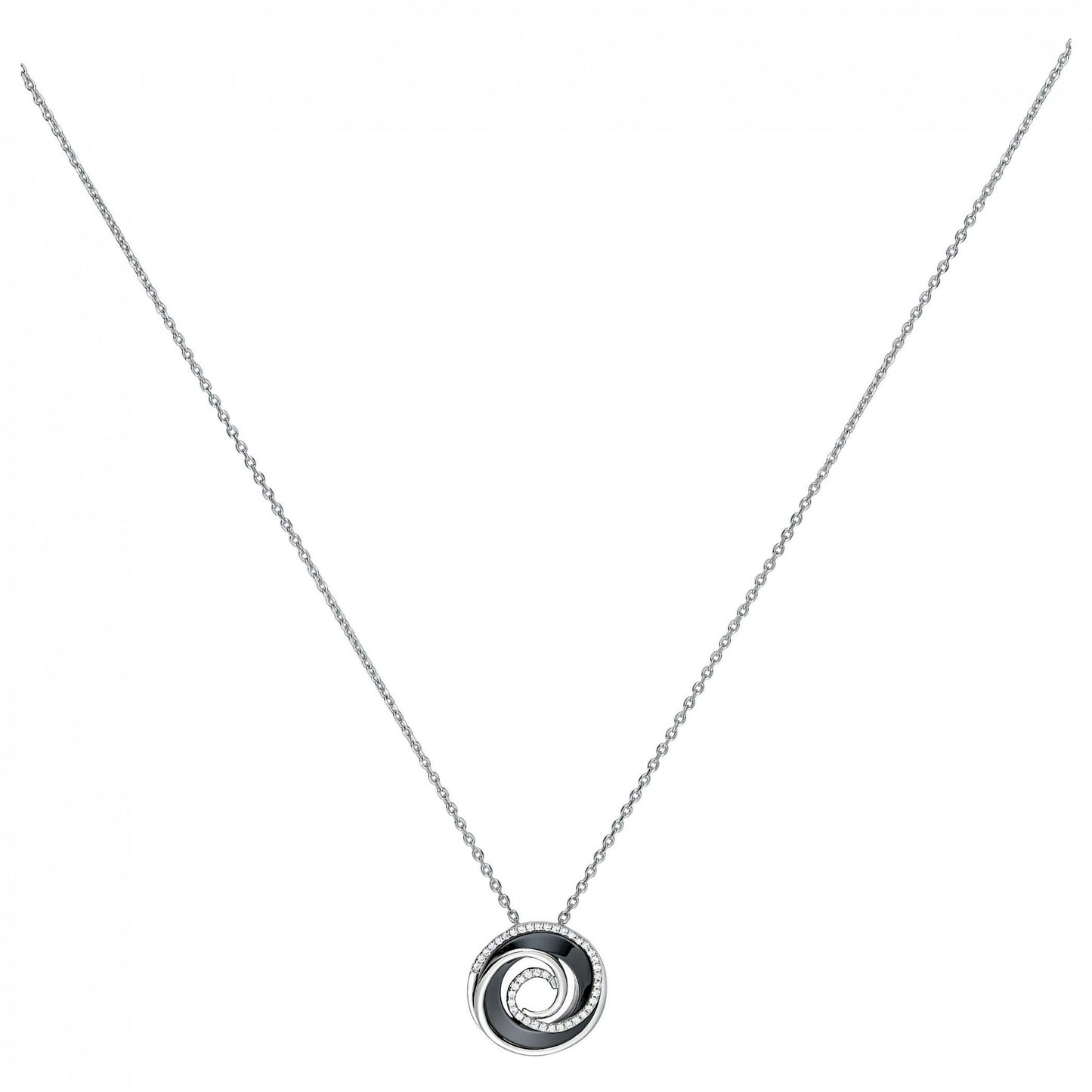 Collier Pendentif Argent Femme Phebus Spirale Céramique Noire et Oxydes