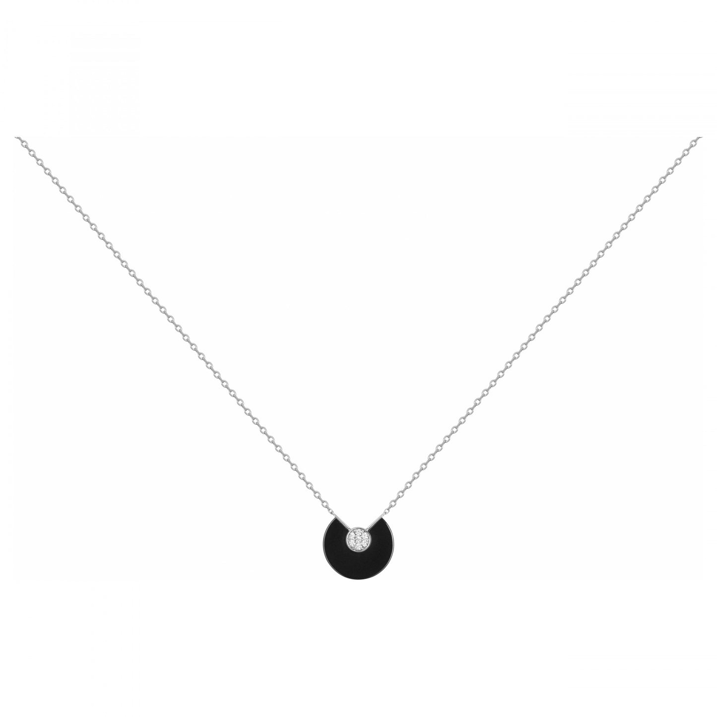 COLLIER ARGENT ET DISQUE CERAM.NOIRE ET OZ-42+3CM