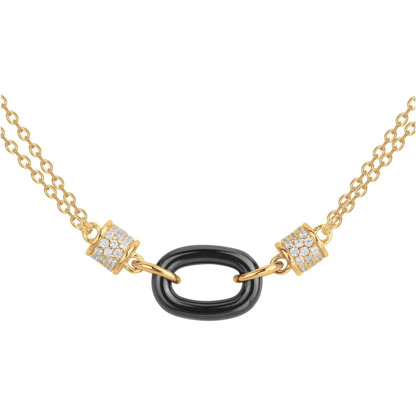 Collier Plaqué Or Femme Céramique Noire Oval