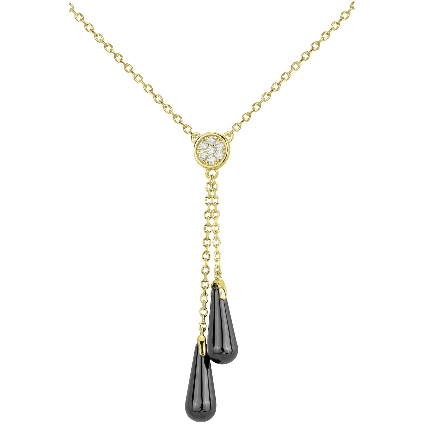 Collier Plaqué Or Phebus Céramique Noire et Oxydes