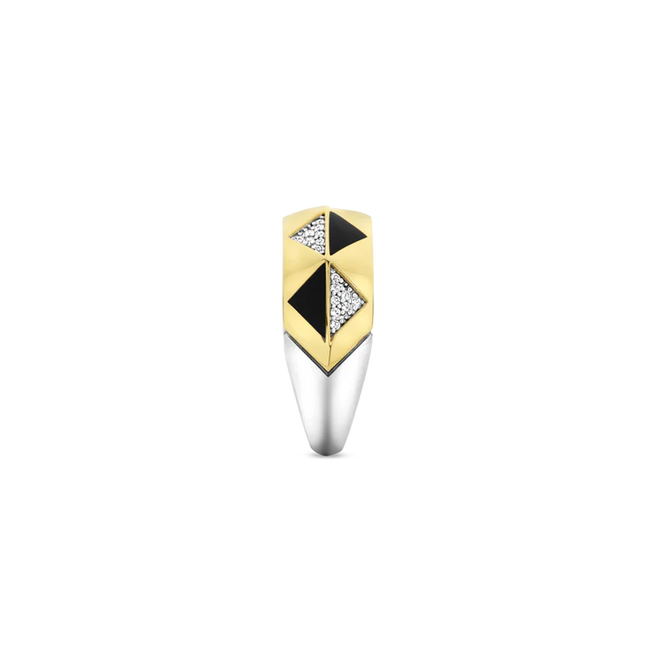 Bague TI SENTO Argent Doré 925 avec Pierre Noire et Oxyde de Zirconium
