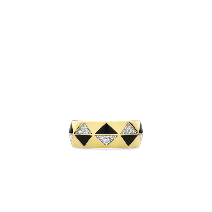 Bague TI SENTO Argent Doré 925 avec Pierre Noire et Oxyde de Zirconium