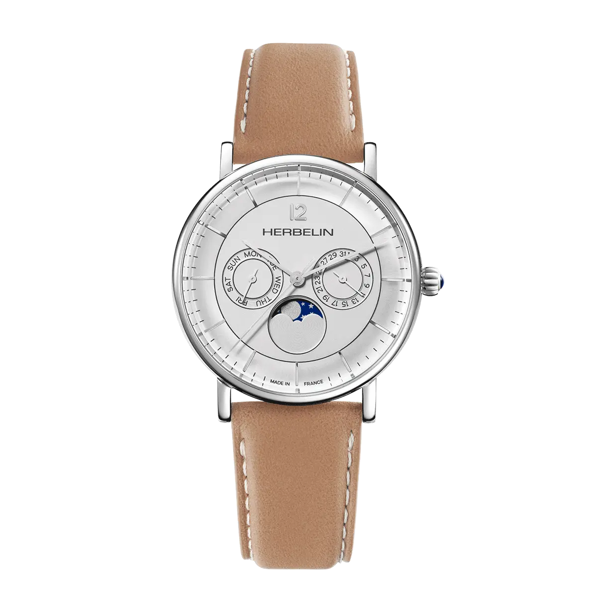 Montre Herbelin Inspiration Phase de Lune Acier & Cuir Camel