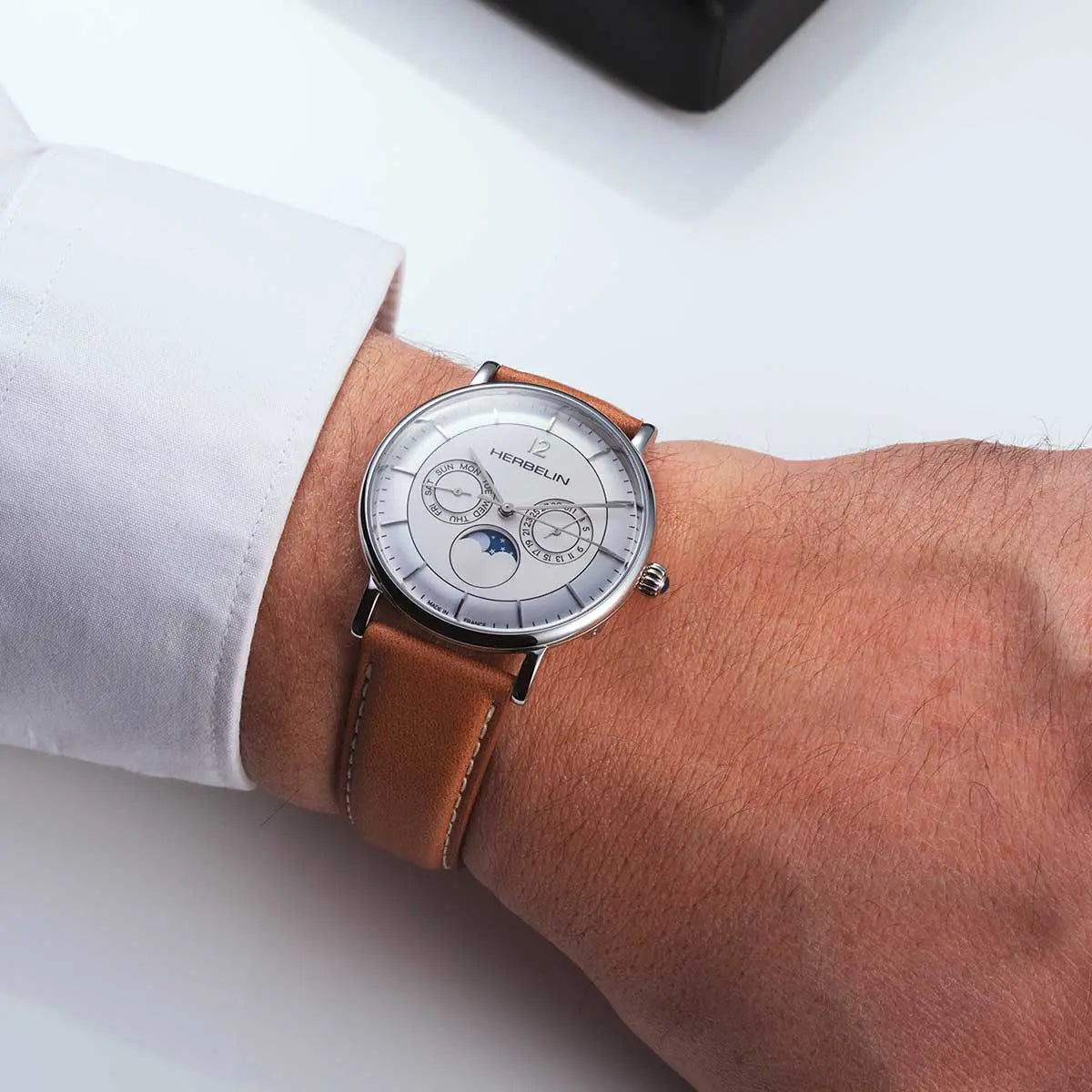 Montre Herbelin Inspiration Phase de Lune Acier & Cuir Camel