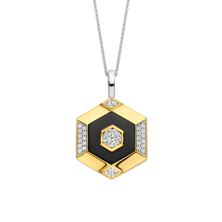 Pendentif TI SENTO Argent Doré 925 avec Pierre Noire et Zircons