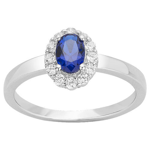 Bague en Argent 925‰ avec Entourage d'Oxydes de Zirconium Blancs et Bleus