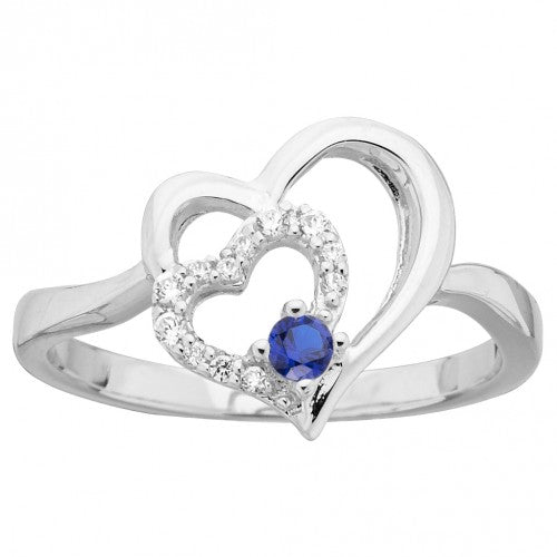 Bague Cœur en Argent 925‰ avec Oxyde Bleu et Oxydes Blancs