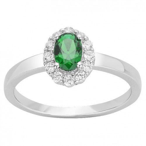 Bague Entourage en Argent 925‰ avec Pierre Verte et Oxydes Blancs
