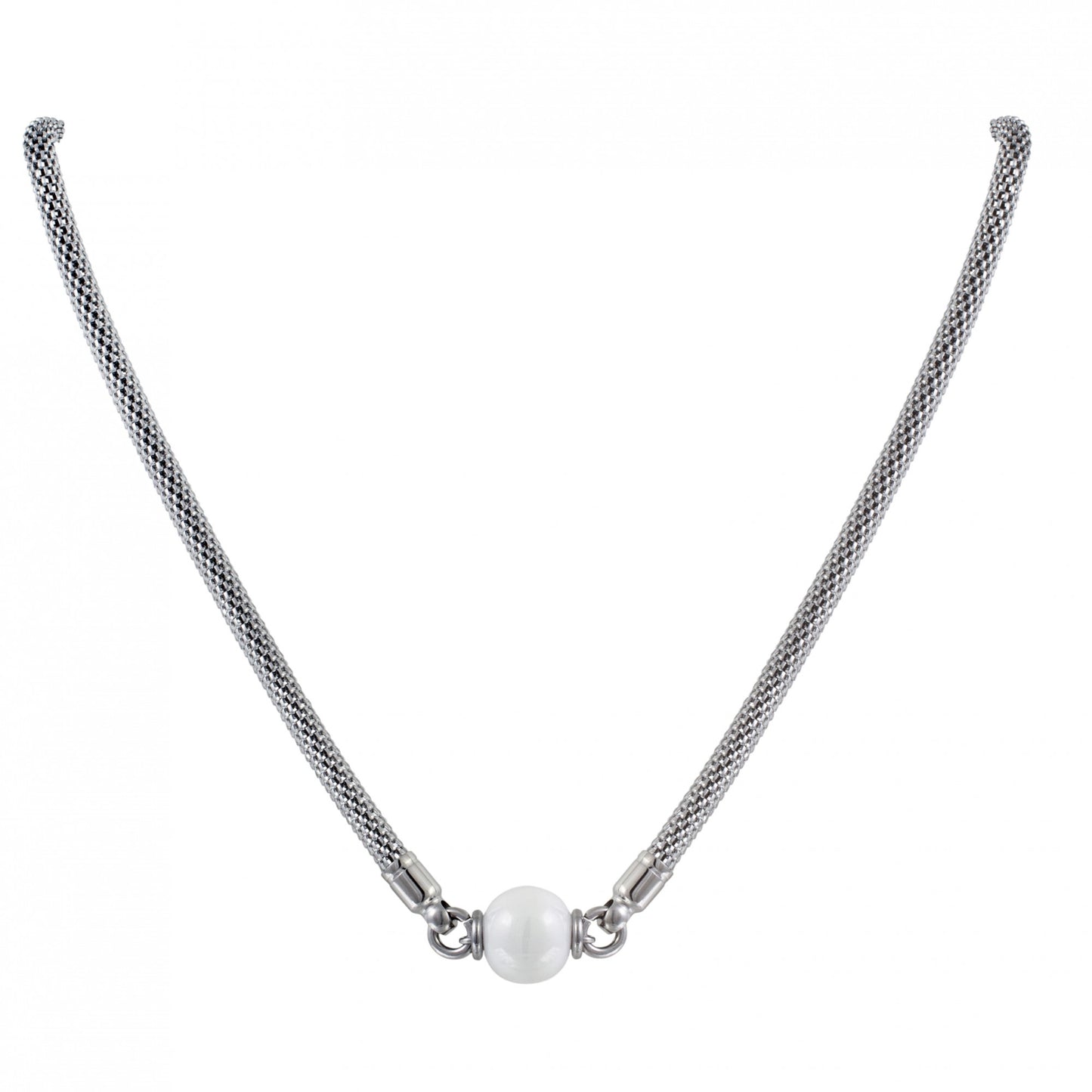 COLLIER ACIER SERPENT 1 BOULE CERAM. BLANC. 40+5CM