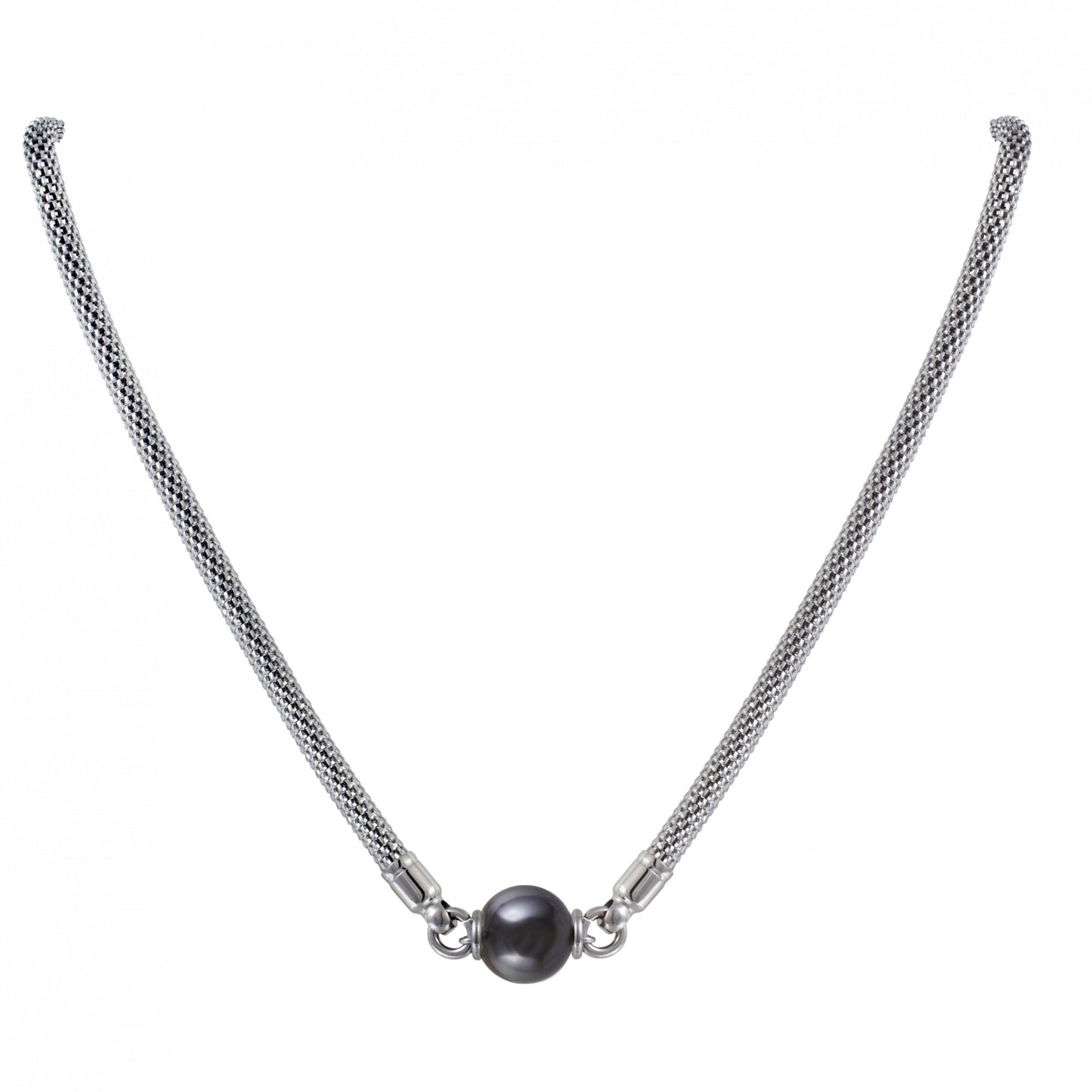 COLLIER ACIER SERPENT 1 BOULE CERAM. NOIRE 40+5CM