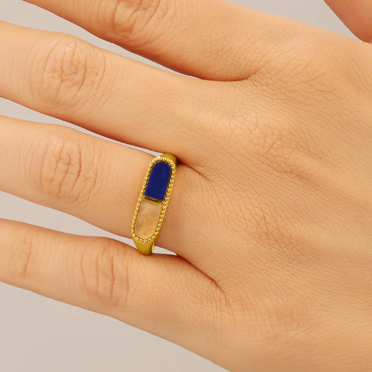 Bague Styles Bicolore Lapis-Lazuli, Labradorite & Argent Doré