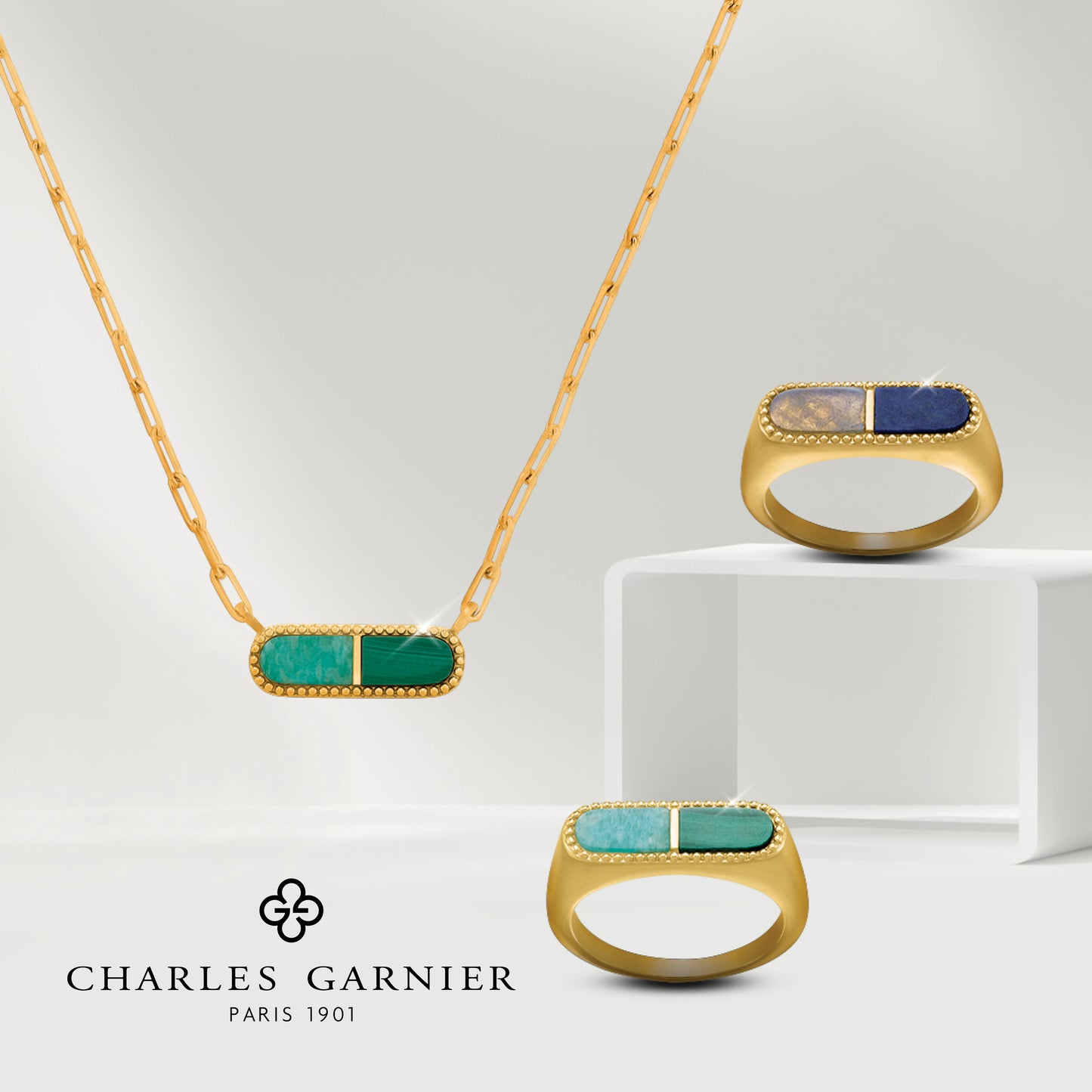 Bague Bicolore Styles Malachite, Amazonite & Argent Doré Charles Garnier