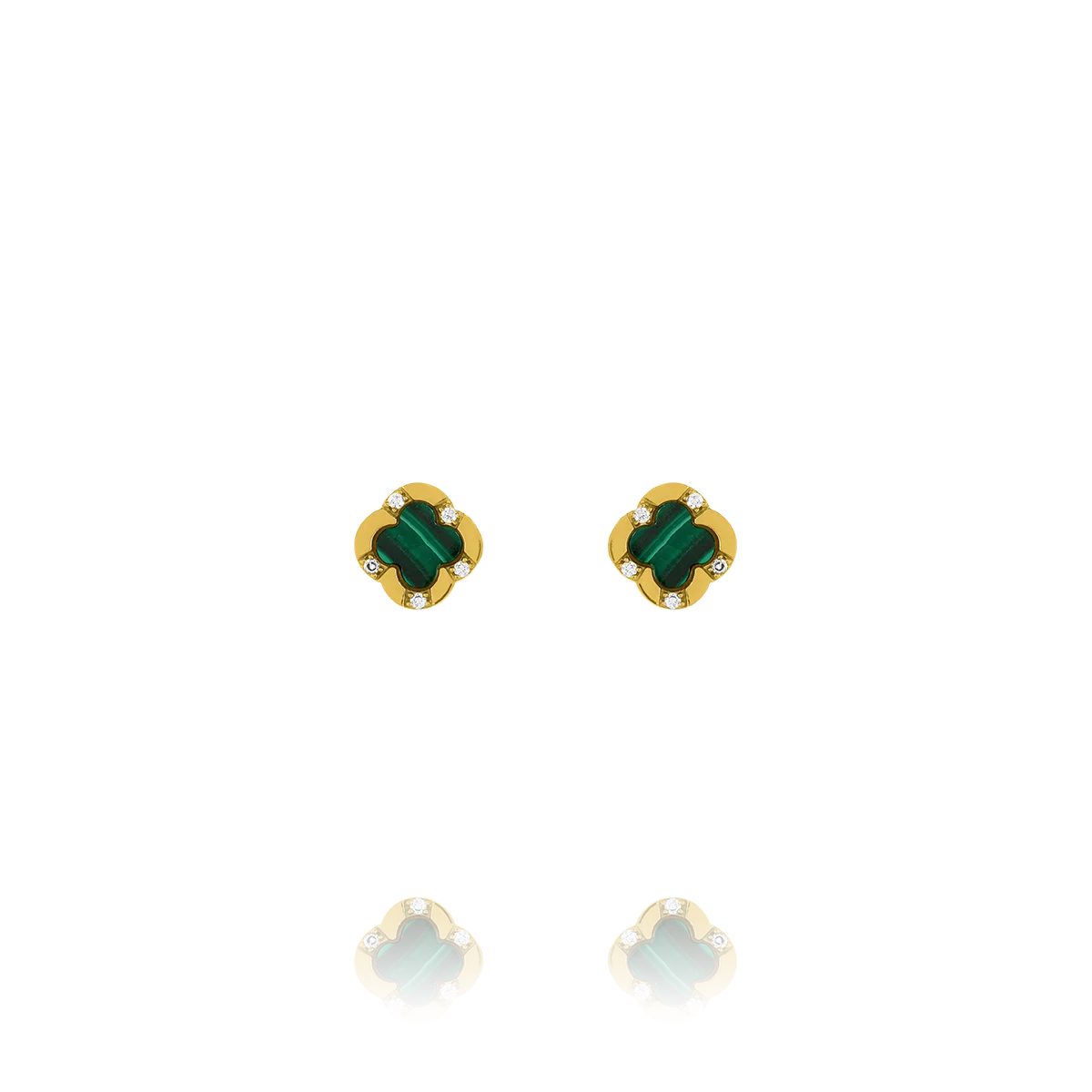Boucles d’Oreilles Trèfle Malachite Argent doré, Malachite, Oxydes de zirconium AGF170236E