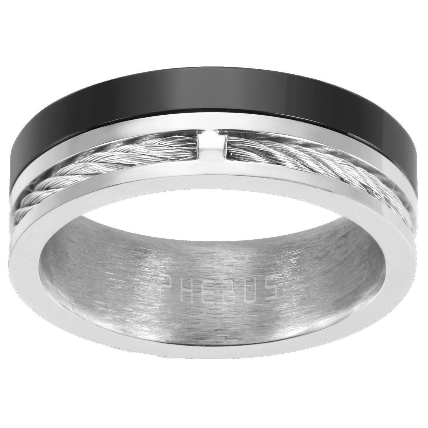 BAGUE ACIER/CERAM NOIR/ FIL TORSADE - Bijouterie Cordier