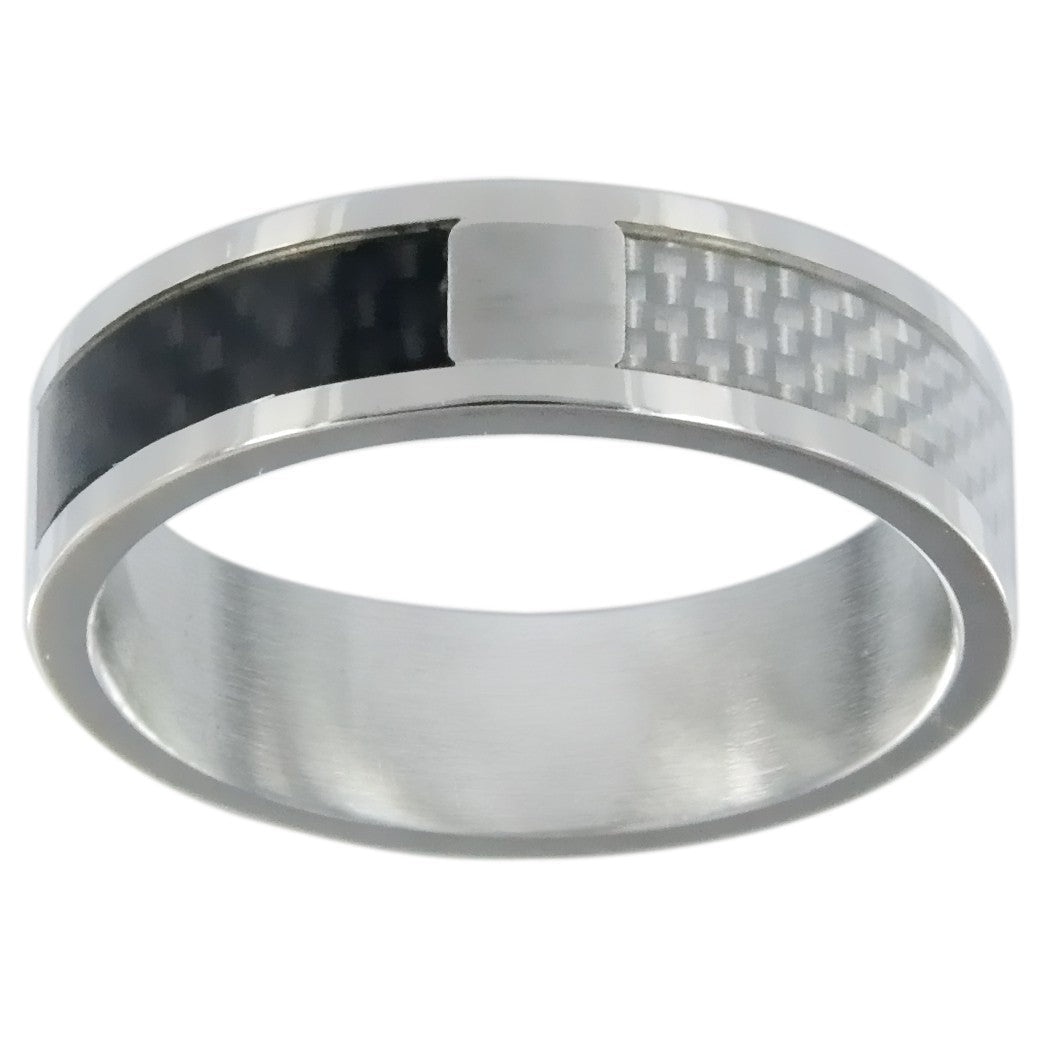 BAGUE ACIER CARBONE BLANC ET NOIR - Bijouterie Cordier