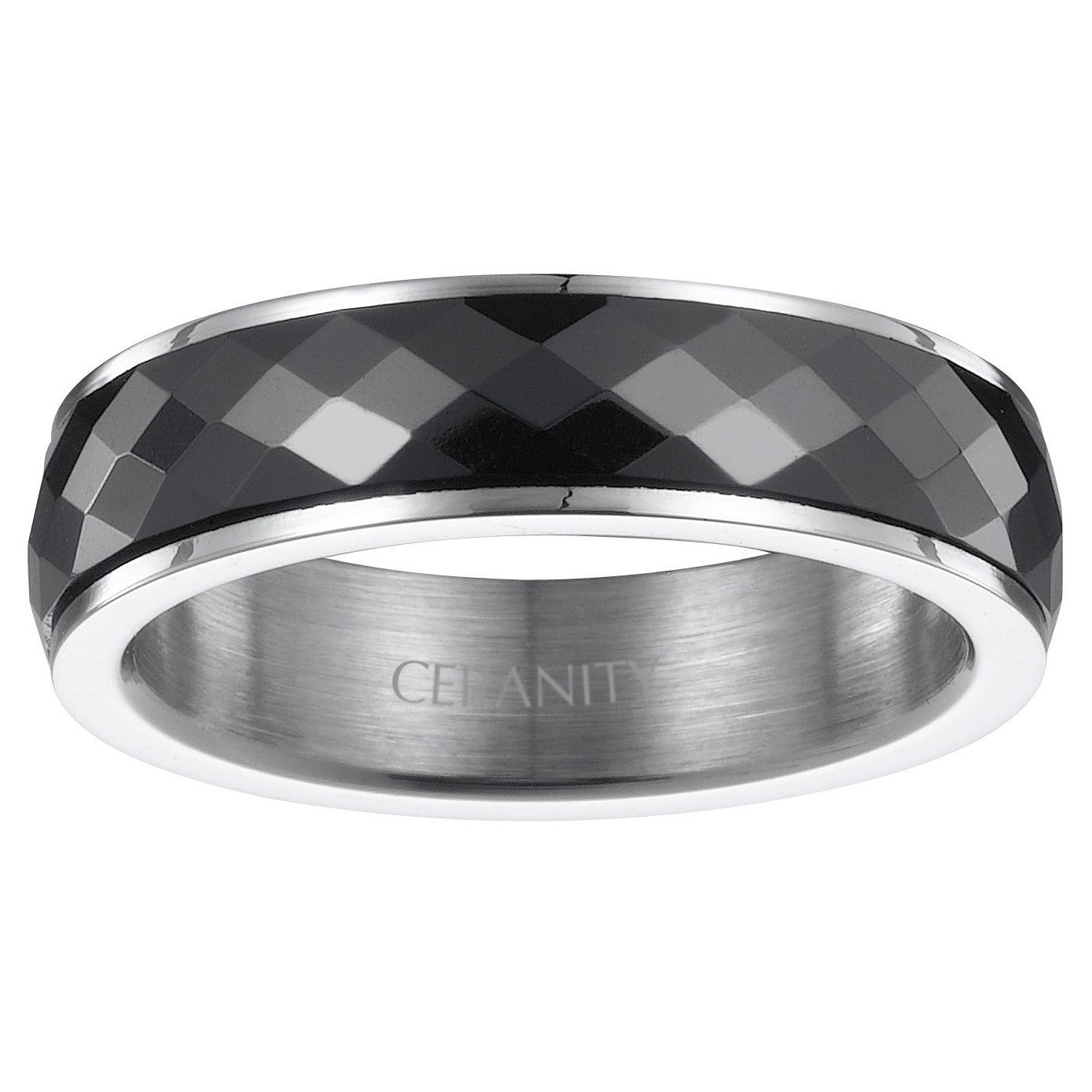 BAGUE ACIER CERAM. FACETTES NOIRE 4M/M - Bijouterie Cordier