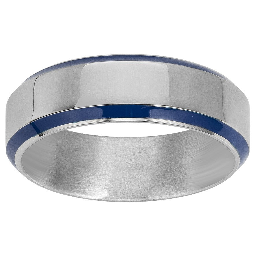 BAGUE ACIER ET LAQUE BLEUE - Bijouterie Cordier