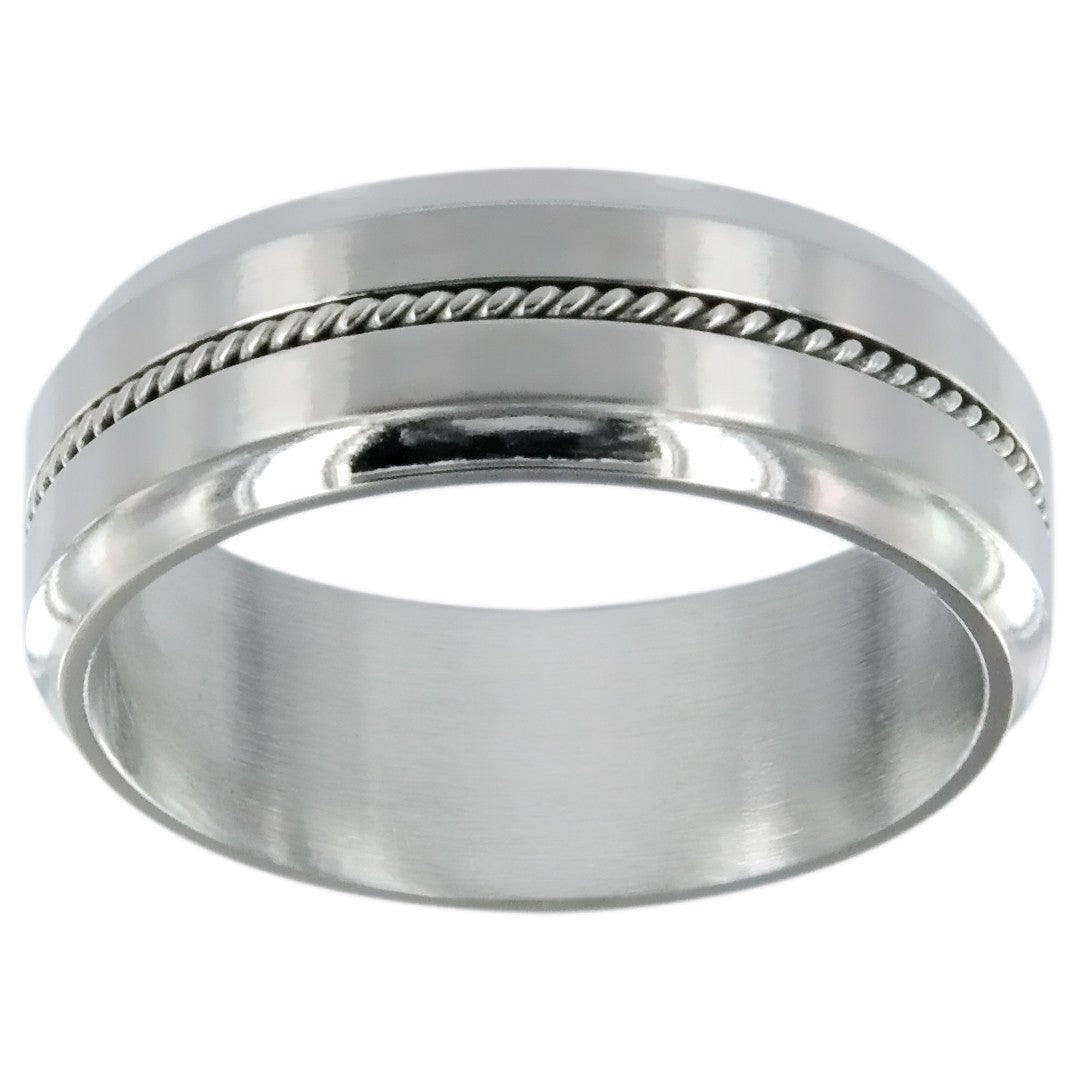 BAGUE ACIER FIL TORSADE CENTRE 8MM - Bijouterie Cordier