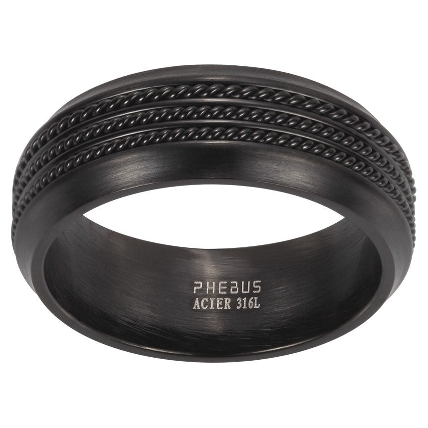 BAGUE ACIER IPN MATE /3 FILS TORSADES / BORD ROND /LARG.8MM - Bijouterie Cordier