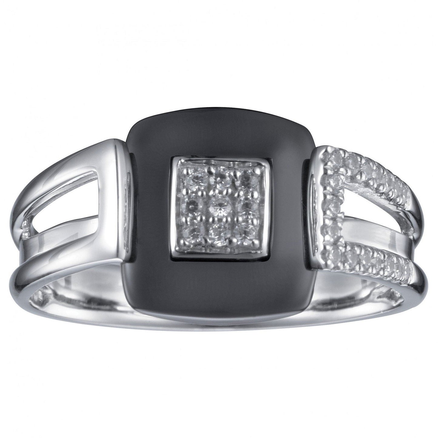 BAGUE ARGT.CARRE OZ ET CERAM.NOIRE - Bijouterie Cordier