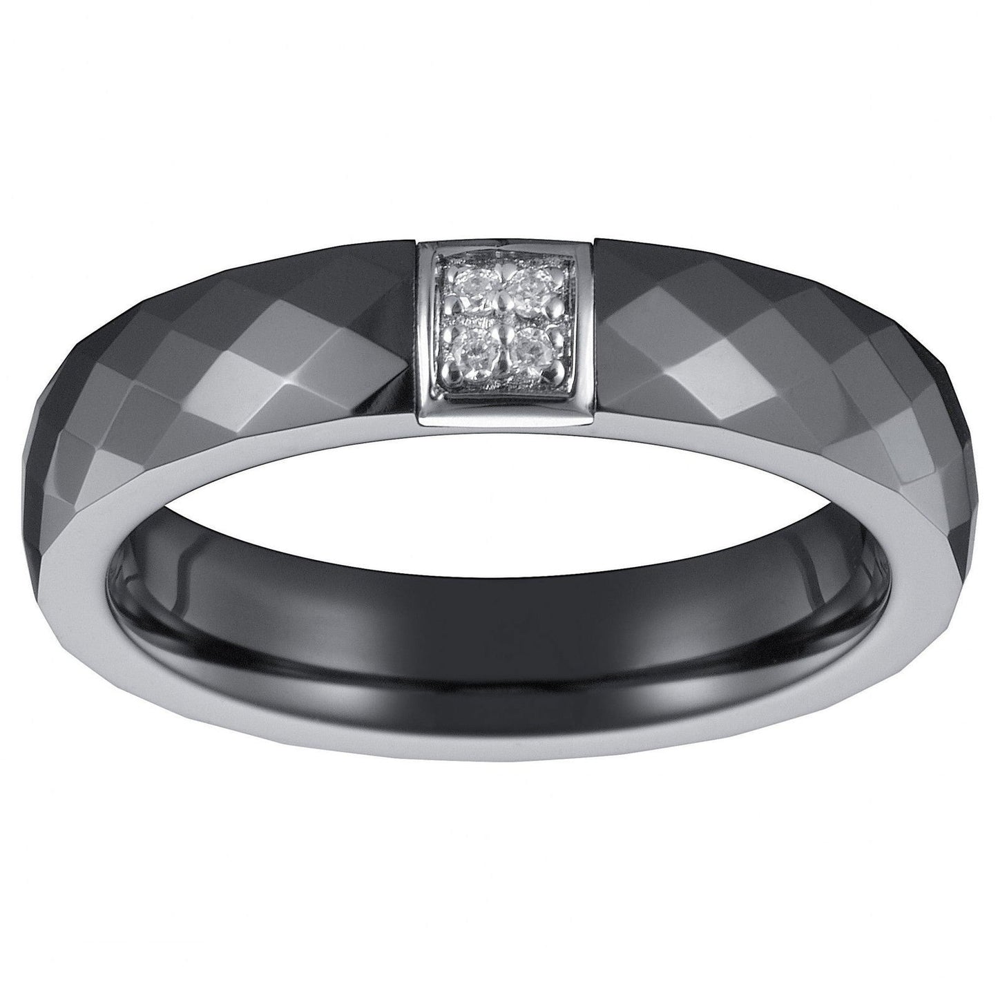 BAGUE CERAM.FACETT. NOIRE CARRE ARGT OZ - Bijouterie Cordier