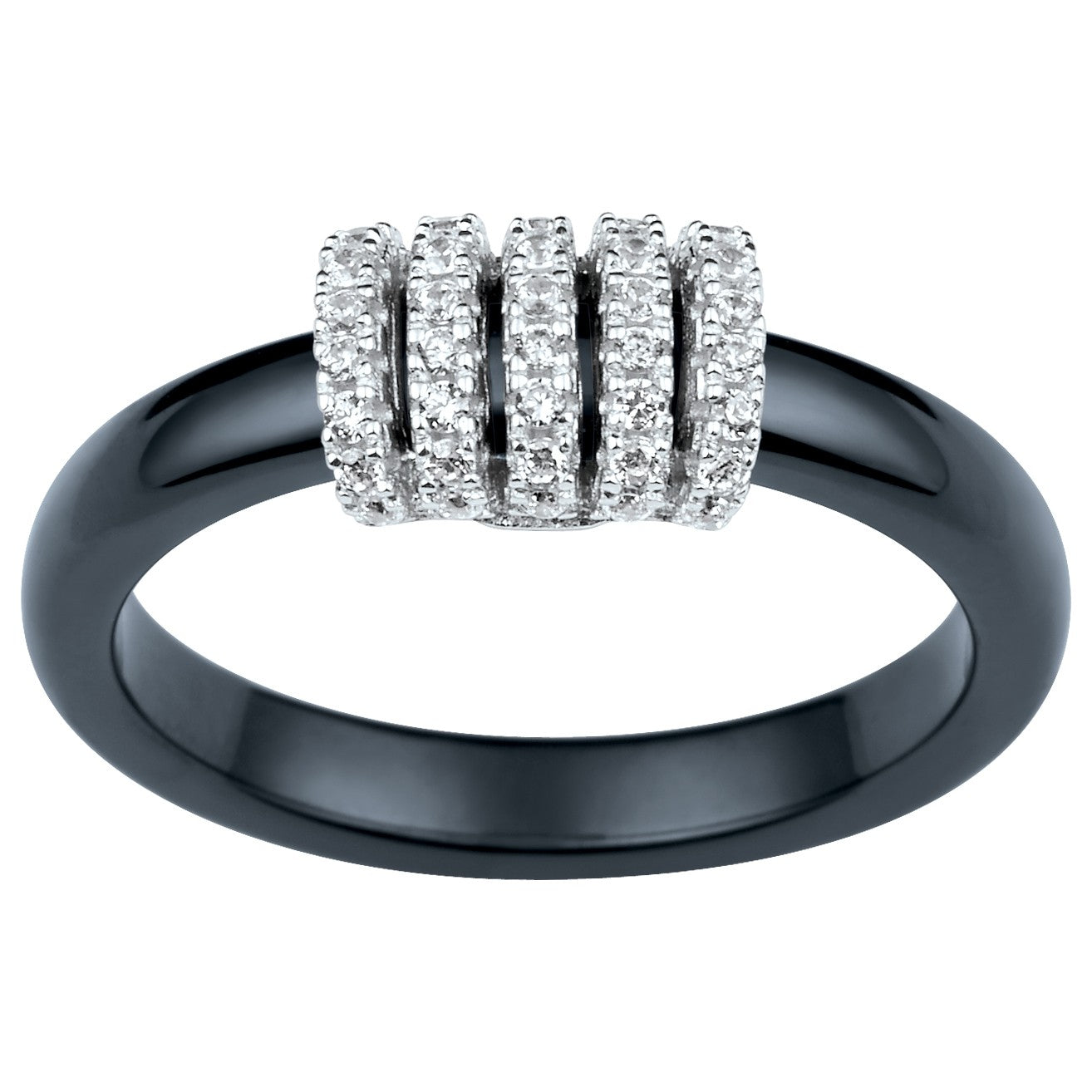 BAGUE CERAM.NOIRE ET BARRETTES ARGT SERTIES OZ - Bijouterie Cordier