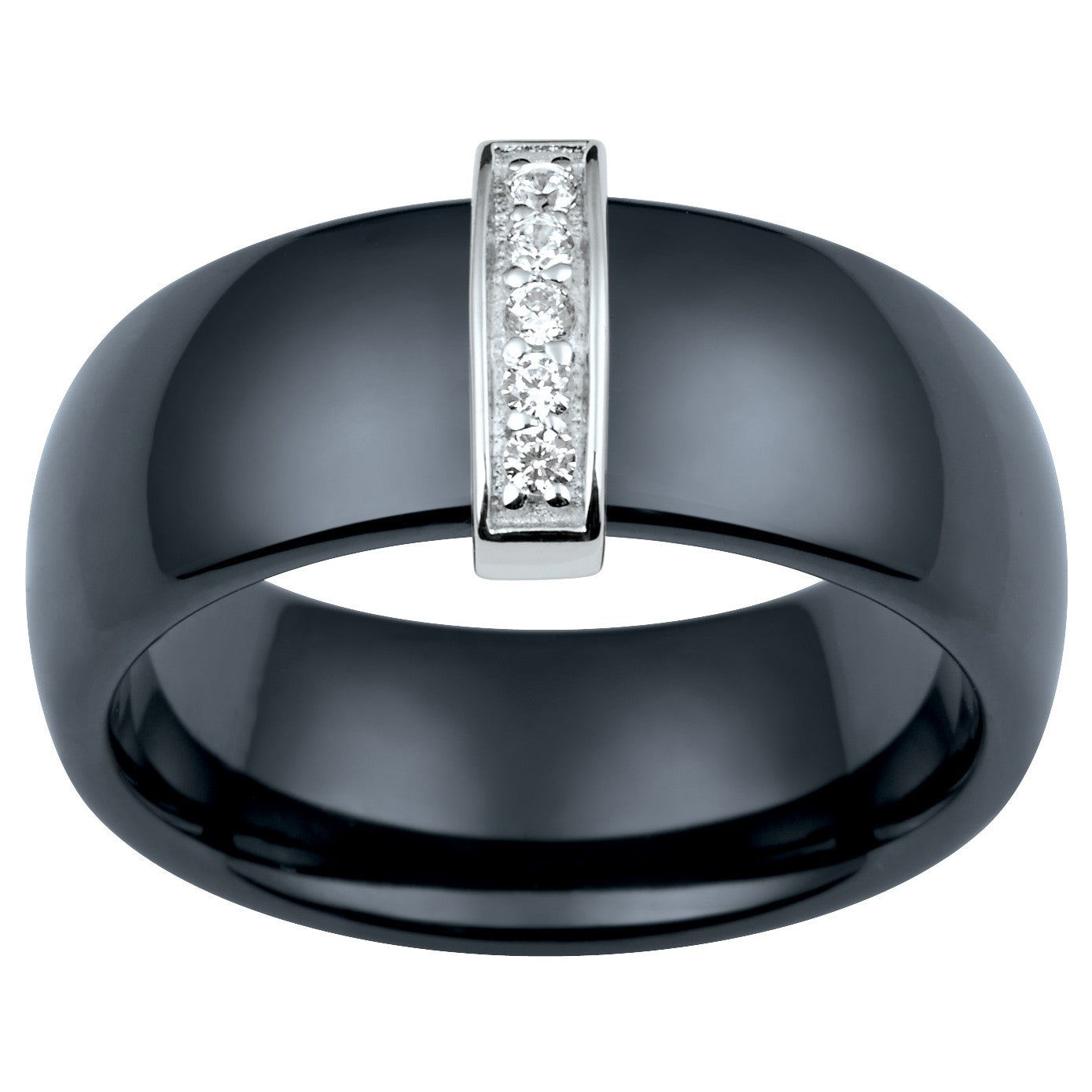 BAGUE CERAM.NOIRE ET BARRETTE ARGT SERTIE 5 OZ - Bijouterie Cordier