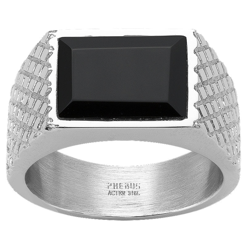 BAGUE CHEVALIERE ACIER ET CERAM.NOIRE - Bijouterie Cordier