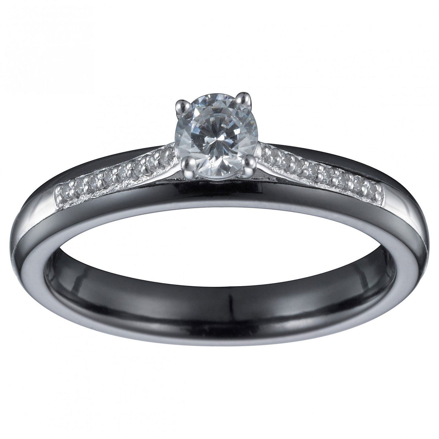 BAGUE SOLITAIRE CERAM.NOIRE LISSE ET OZ - Bijouterie Cordier