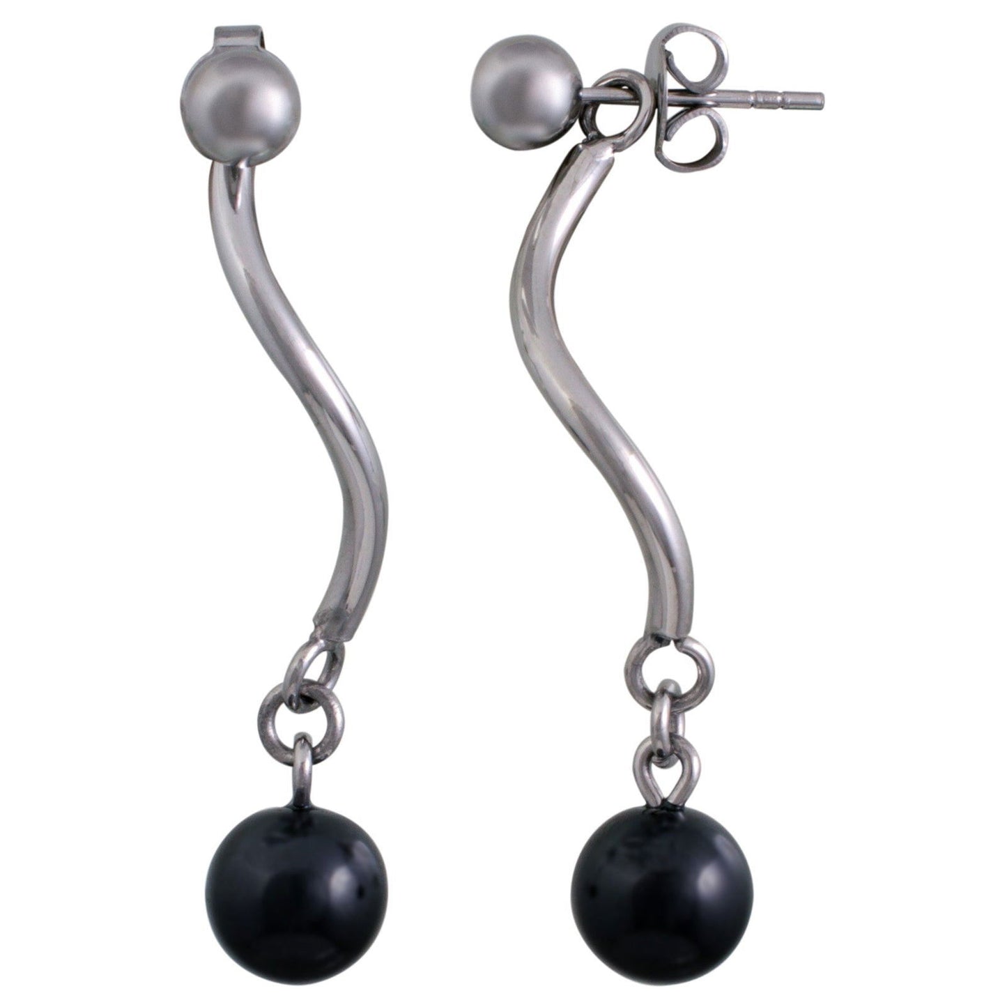 B.O ACIER 1 BOULE CERAMIQUE NOIRE - Bijouterie Cordier