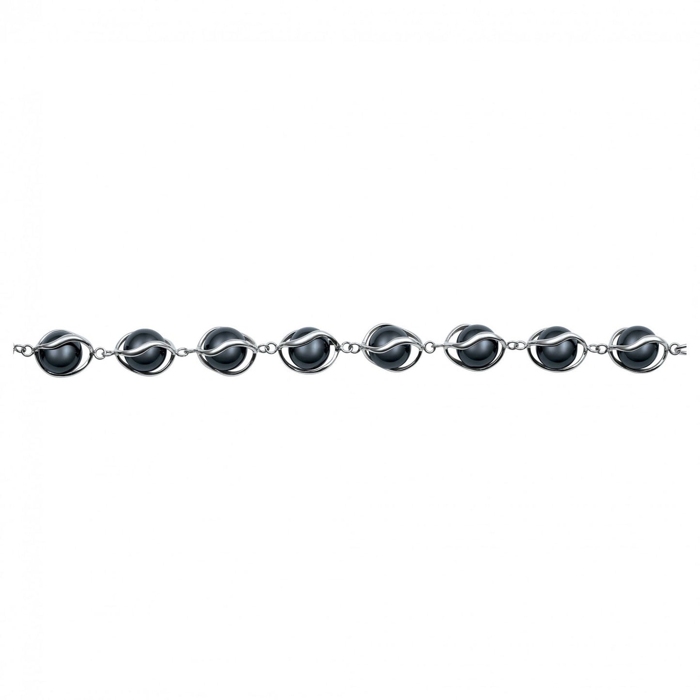 BRAC.MOTIFS CAGE ACIER ET BOULE CERAM. NOIRE 18+3CM