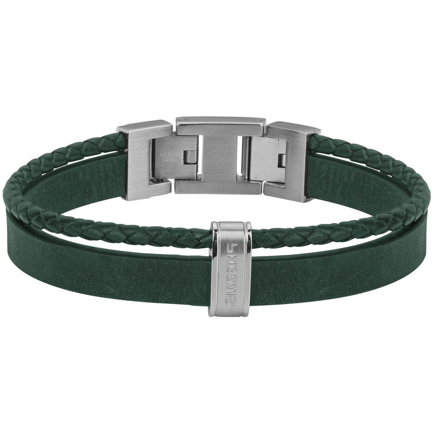 BRAC. ACIER, CUIR DE VACHE ET MICROFIBRE VERT-19+1,5CM