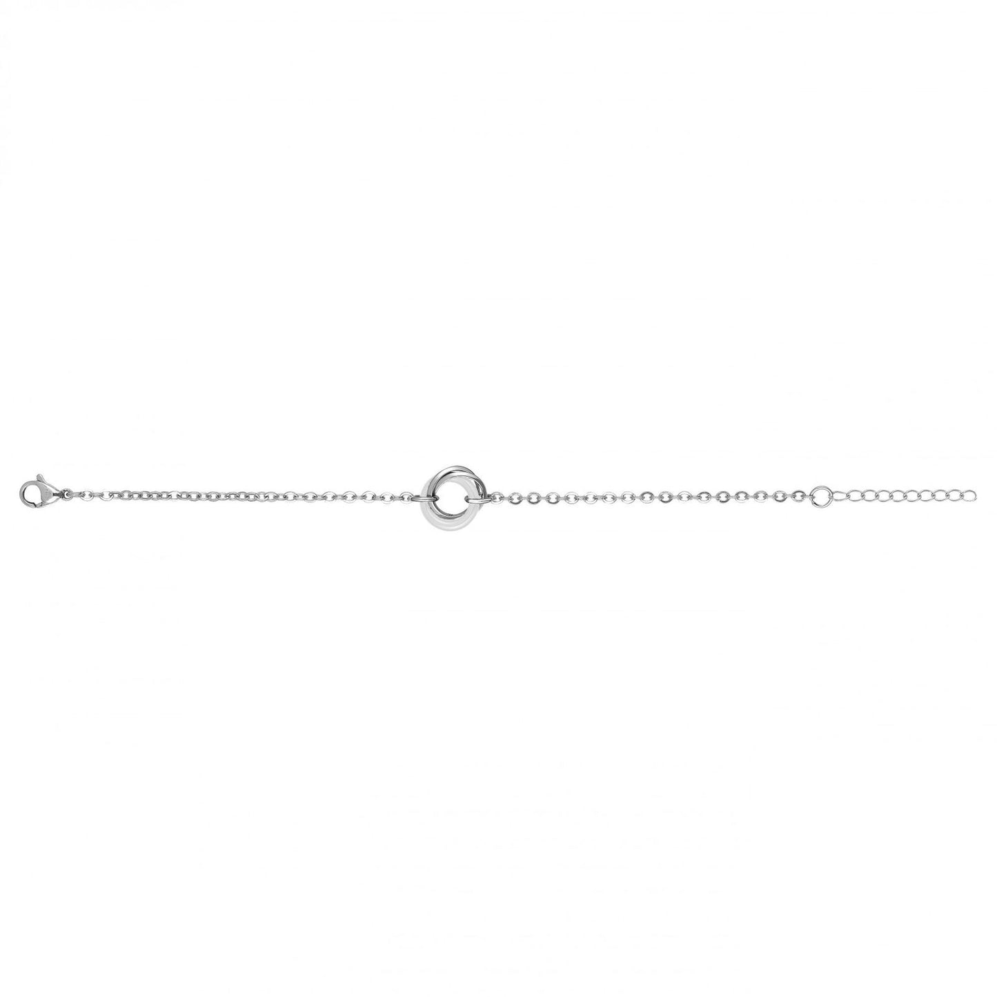 BRAC. ACIER ET ANNEAUX CERAM. BLANCHE ENTRELACE 16+3CM