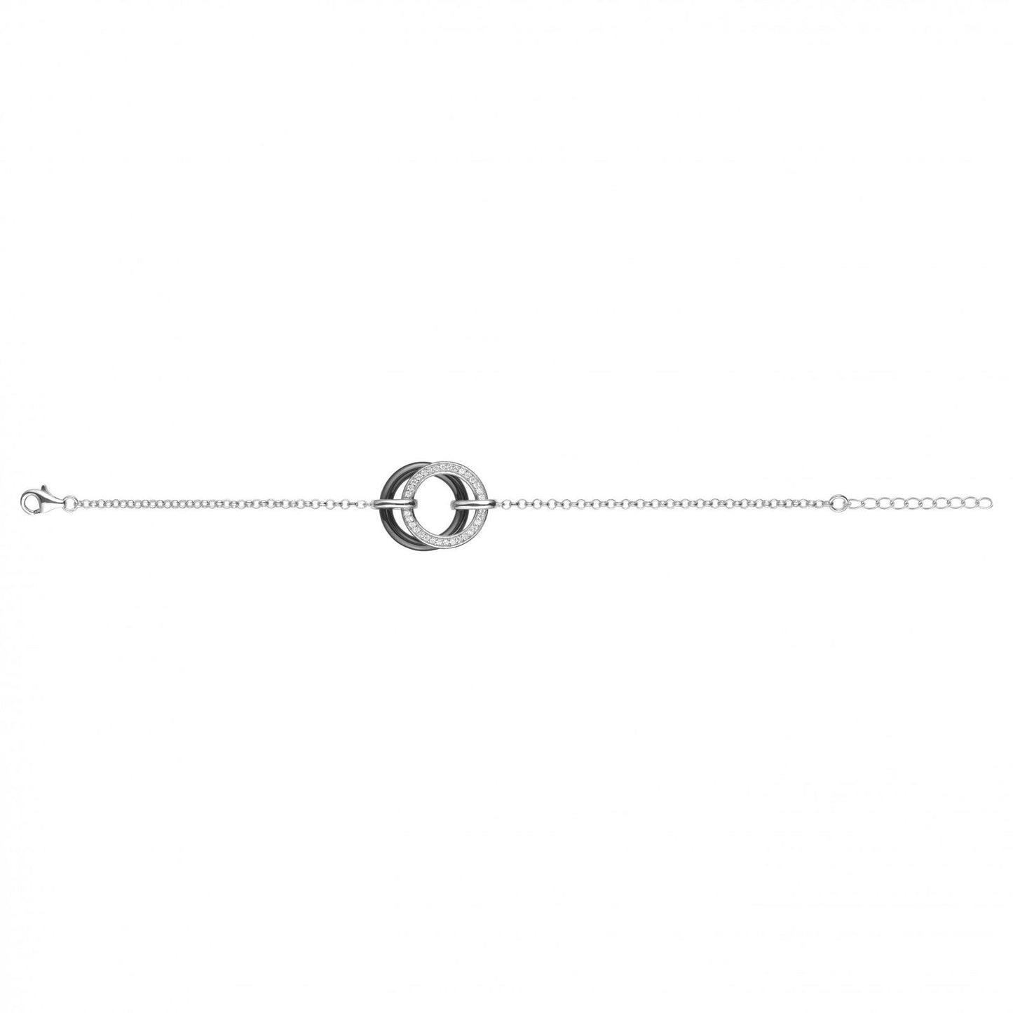 BRAC. ANNEAUX CERAM.NOIRE ET ARGT SERTIS OZ 16+3CM