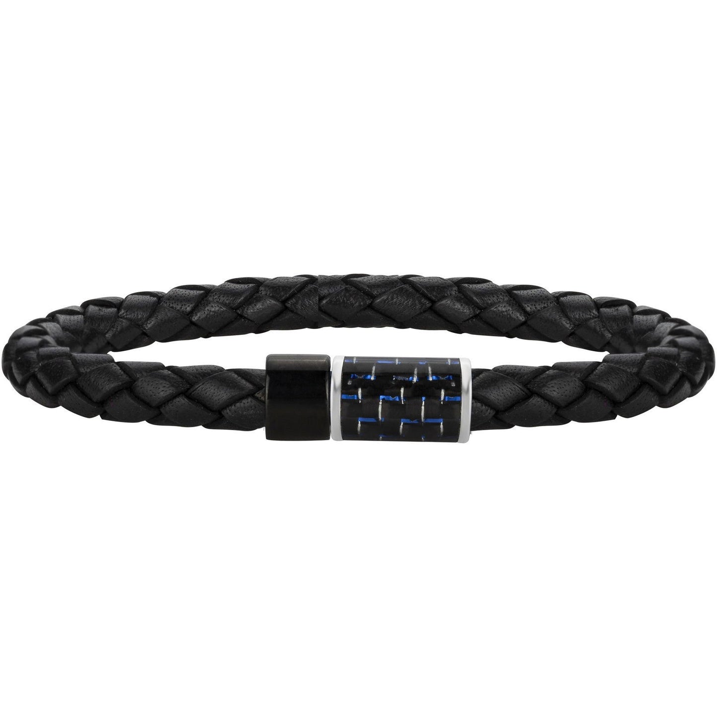 BRAC.CUIR NOIR ACIER IPN ET CAR BLEU-20.5CM - Bijouterie Cordier