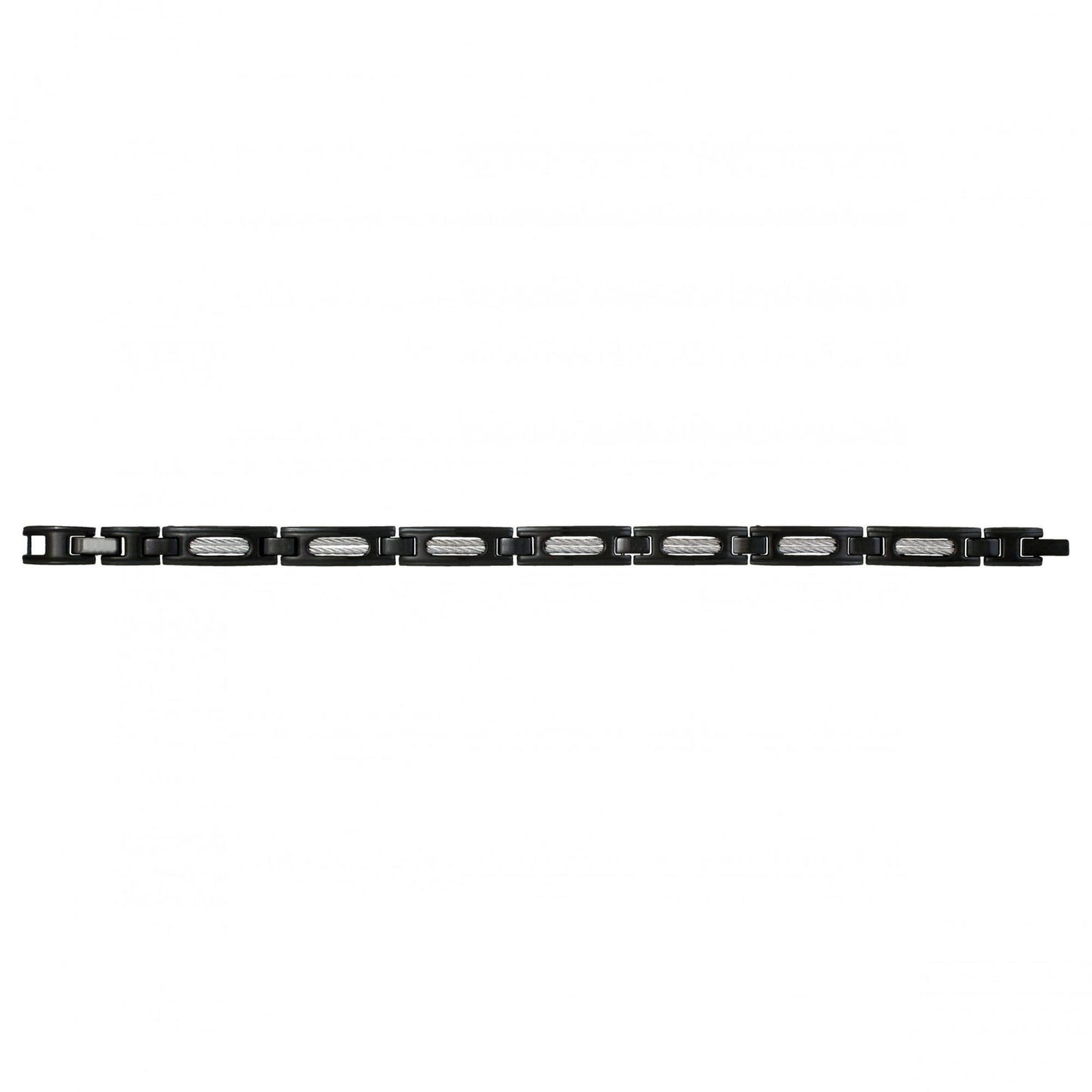 BRACELET ACIER IP BLACK ET CABLE GRIS 19.5+1.5CM