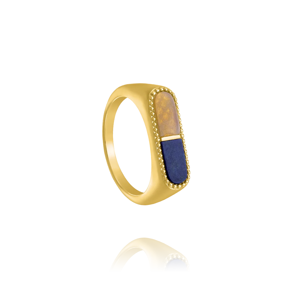 Bague Styles Bicolore Lapis-Lazuli, Labradorite & Argent Doré