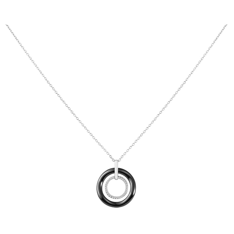 CH.PEND.CERCLE CERAM.NOIRE ET CERCLE ARGT OZ 42+3CM