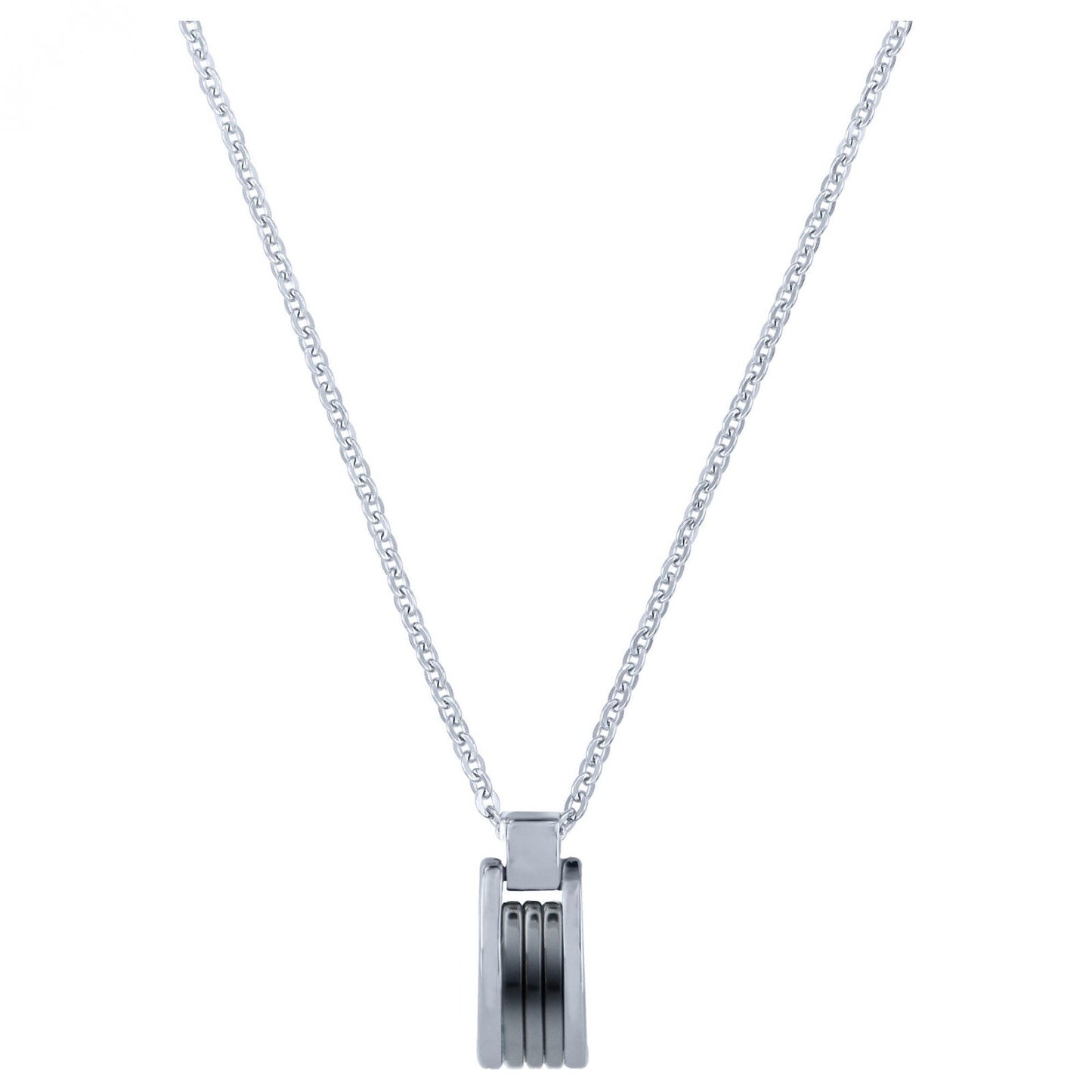 CHAINE PEND. ACIER ET 3 BARRETTES CERAM. NOIRE 42+5CM