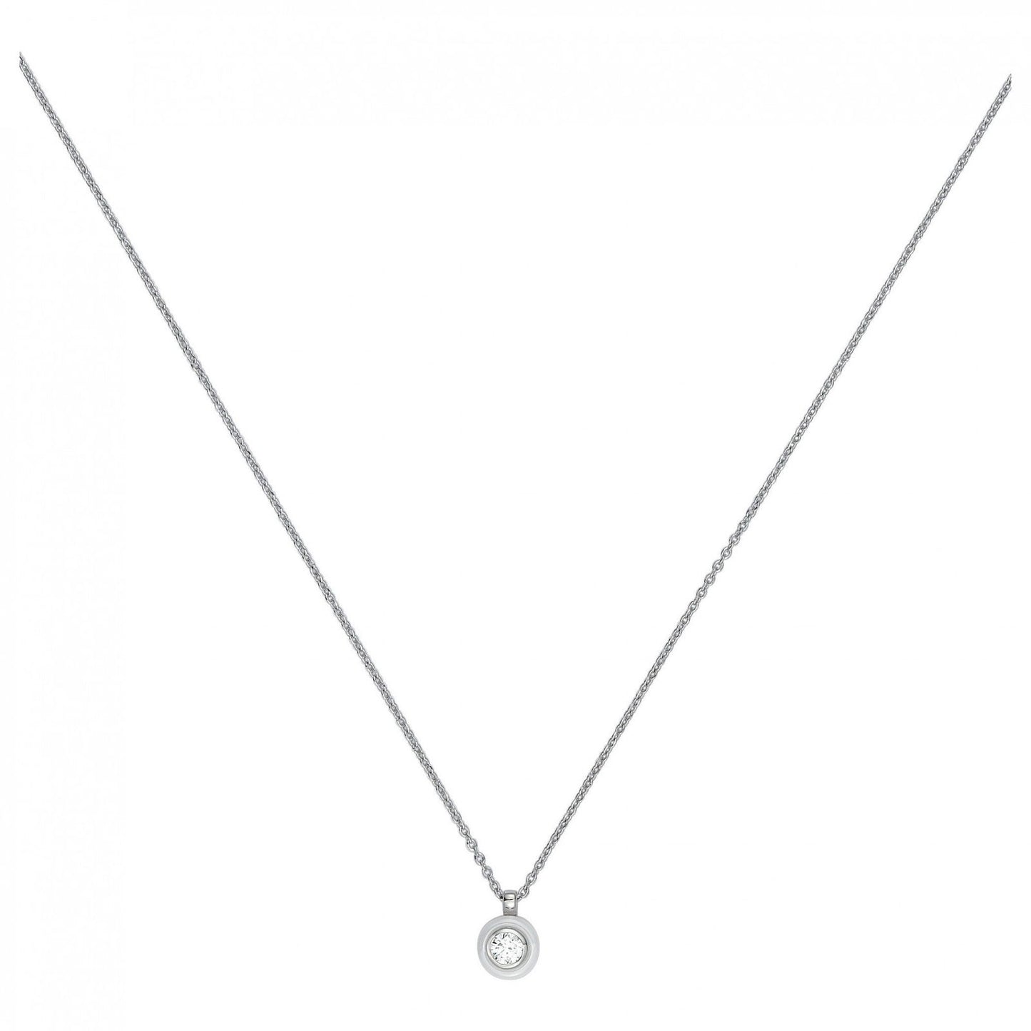 CHAINE PEND. ARGT CERCLE CERAM BLANCHE ET OZ 42+3CM