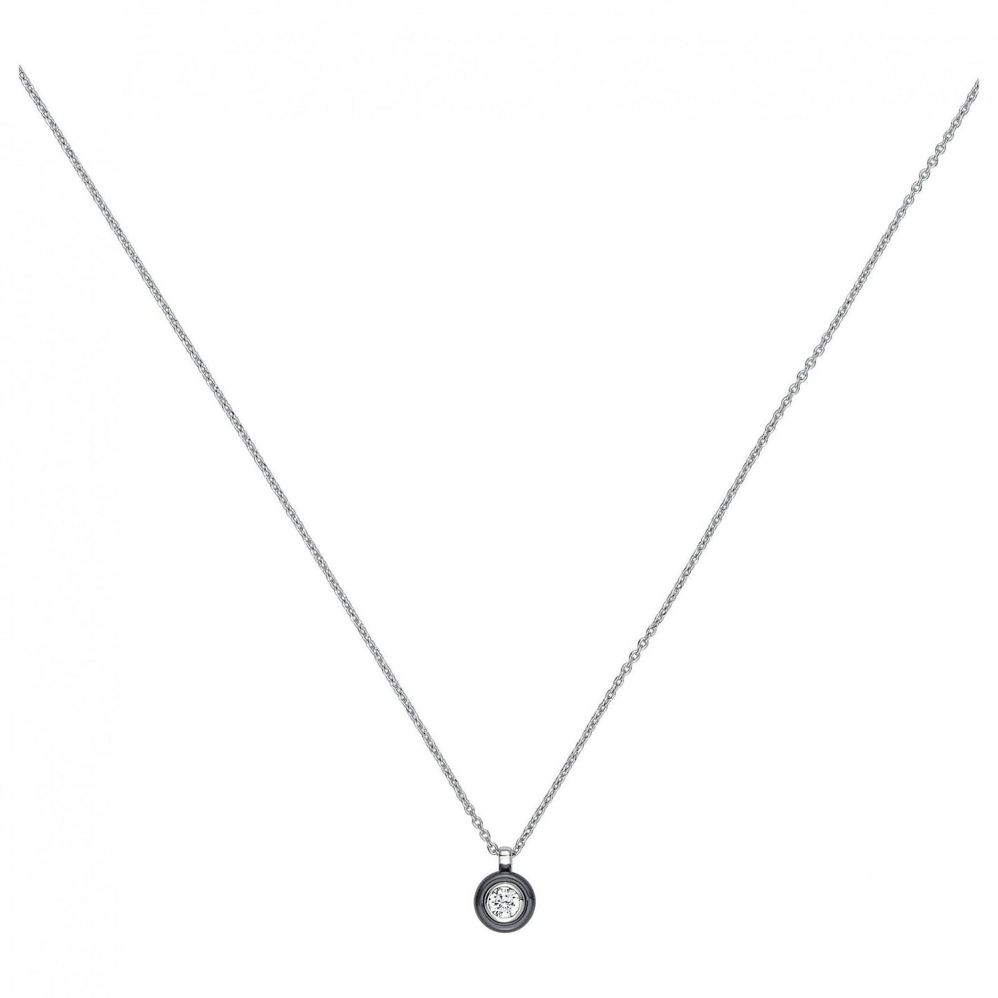 CHAINE PEND. ARGT CERCLE CERAM NOIRE ET OZ 42+3CM