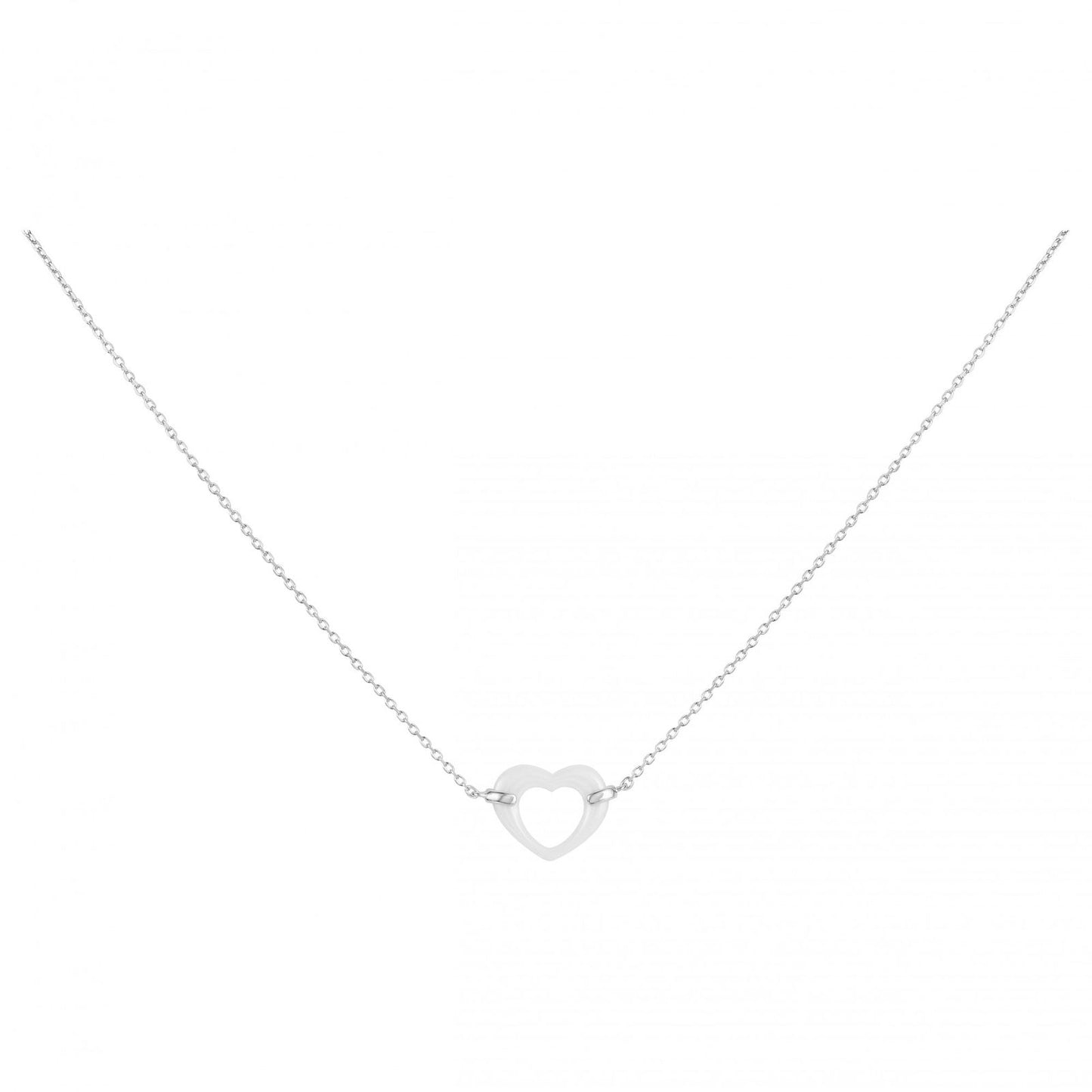 COLL ARGT COEUR CERAM BLANCHE 42+3CM