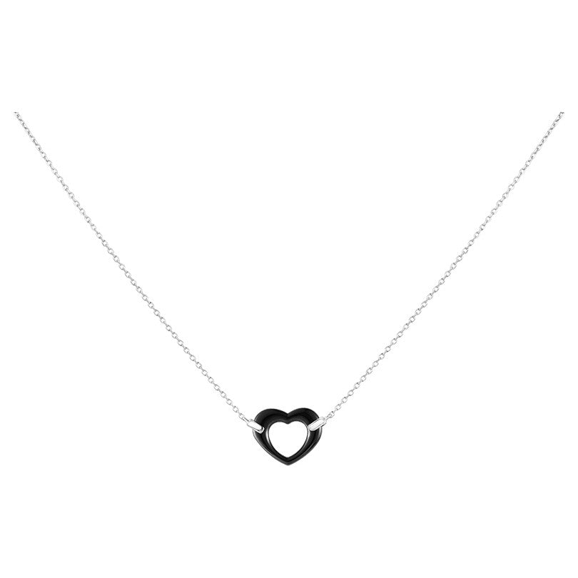 COLL ARGT COEUR CERAM NOIRE 42+3CM