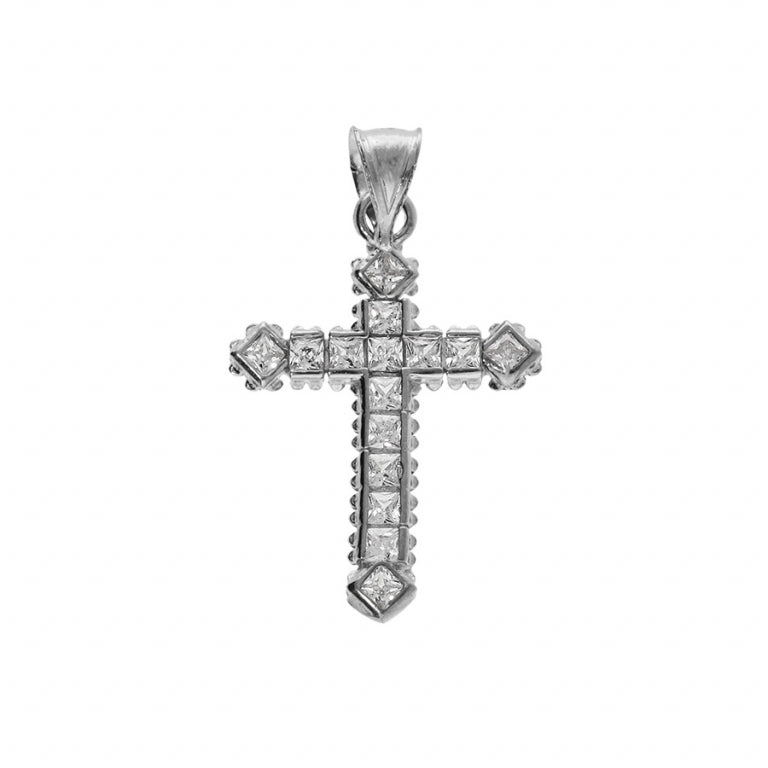 Croix en Argent oxides blanc 17x12mm - Bijouterie Cordier