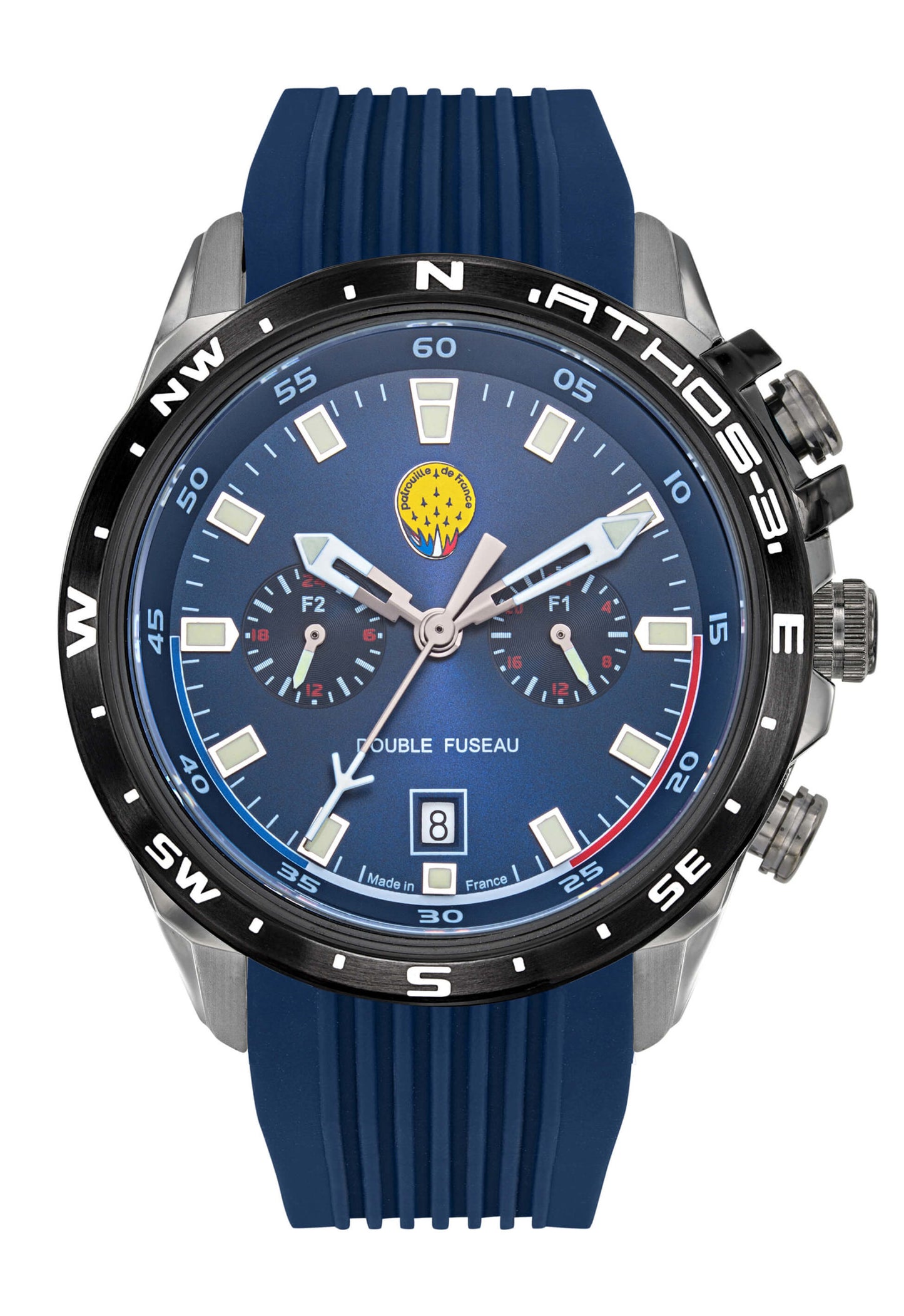 Montre Patrouille de France Athos3 - Double Fuseau Horaire Cadran & Bracelet Bleu A3-100IG-668113