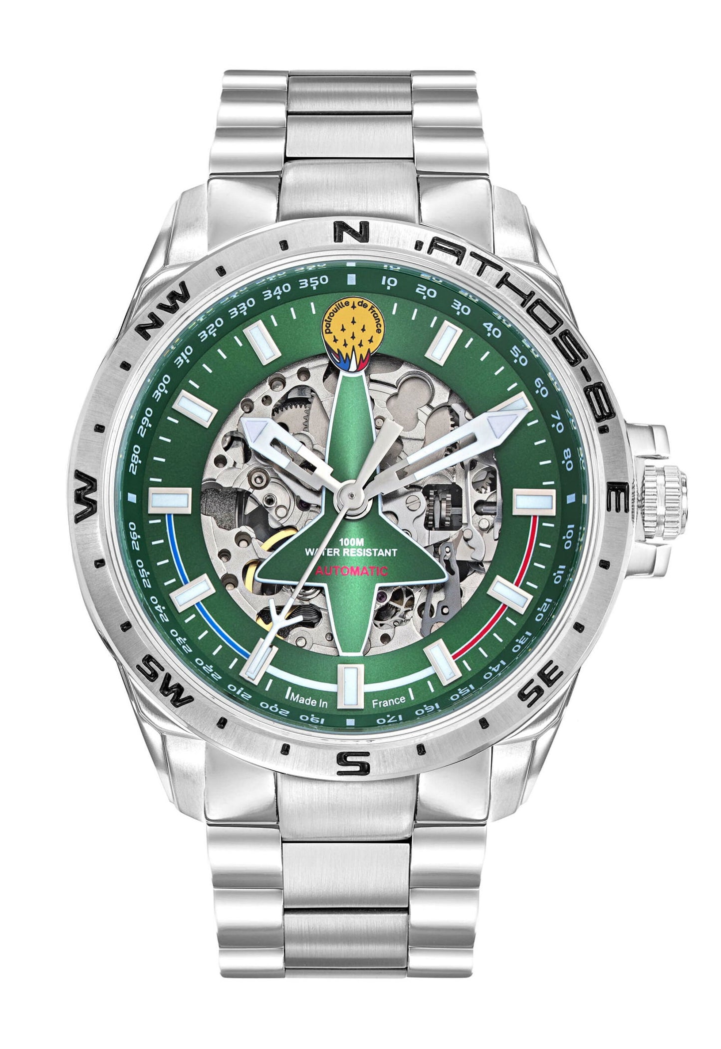 Montre Automatique Patrouille de France Athos8- Acier Cadran Vert - Bijouterie Cordier