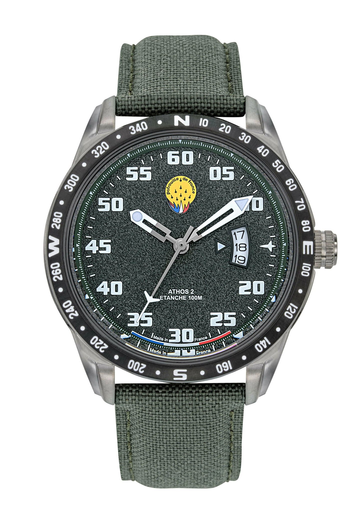 Montre Patrouille de France Athos2 - Cadran et Bracelet Kaki A2-100ID-668126 - Bijouterie Cordier