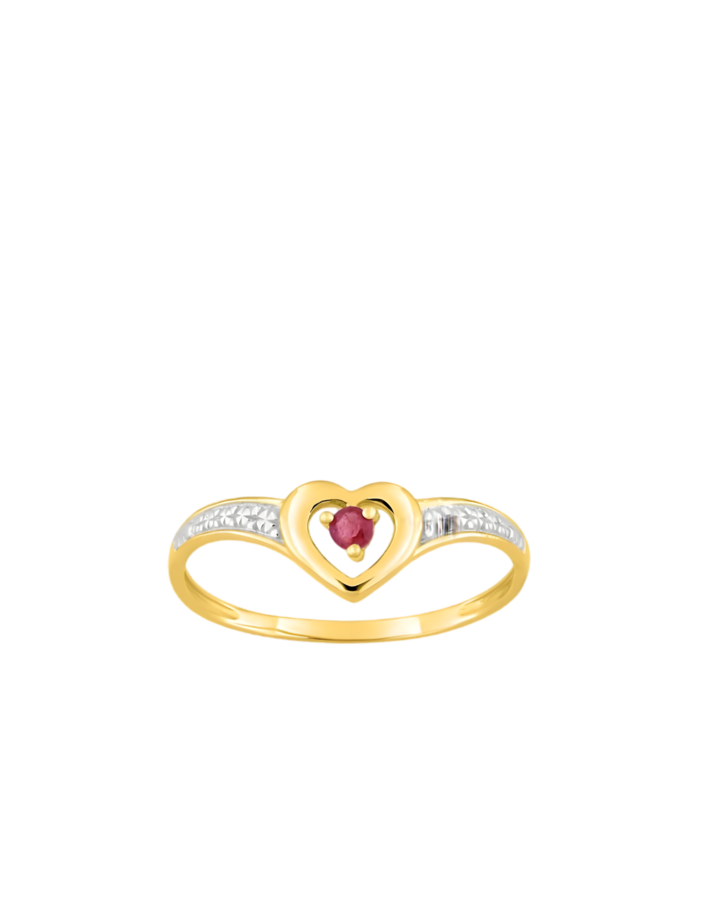 Bague cœur en or jaune 375‰ et rubis